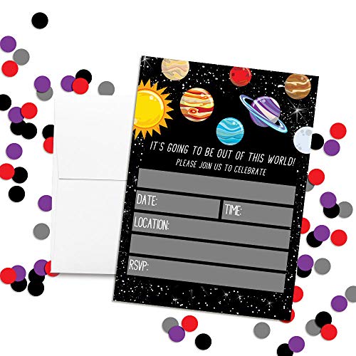 Outer Space Birthday Invitations - Space Invites for Kids, 20 5x7 Fill In Cards with Twenty White Envelopes for Your Galaxy Outer Space Birthday by AmandaCreation - style: Galaxy