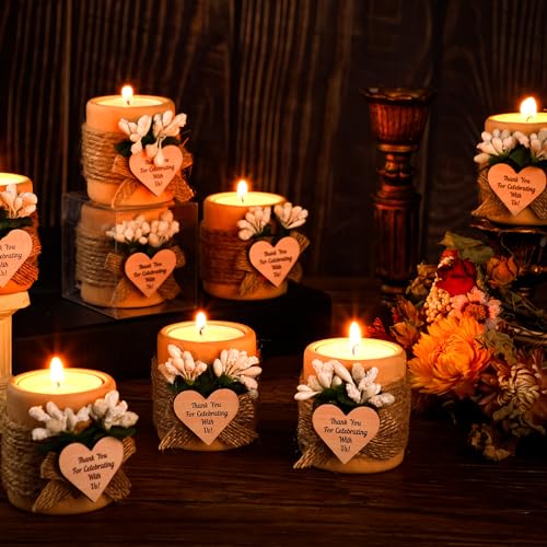 MTLEE 1 Pack Wooden Tealight Candle Holder Kit Guest Gifts, Farmhouse | Guest Gifts for Wedding Baby Shower the First Communion Baptism Housewarming Party, Thank You Candle with Card Box Rope - color: White