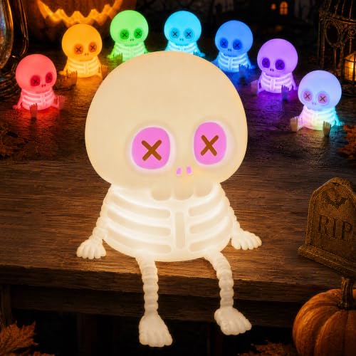 FAMIDUO Skull Silicone Night Light, Touch Control 8-Color LED Bedside Lamp | Rechargeable Dimmable Kids Skeleton Lamp,Summerween Party,Halloween Decor Gift, Squishy Safe Gothic Light for Nursery Bedroom - color: Skull RGB