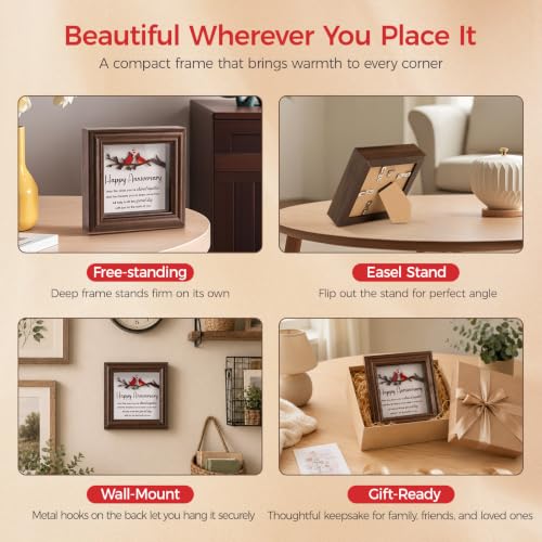 LukieJac Anniversary Cardinal Gifts for Couple - Romantic Anniversario Gift Ideas Wooden Shadow Box Frame for Friends, Sister, Parents, Couples, Grandparents Anniversary Keepsake - color: Cardinal - Happy Anniversary