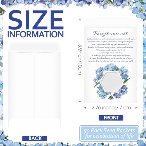 50 Pcs Forget Me Not Seed Packets Envelopes with Clear Window Resealable Seed Organizer Storage Bag Celebration of Life Packets for Funerals Loss of Loved One