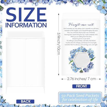 50 Pcs Forget Me Not Seed Packets Envelopes with Clear Window Resealable Seed Organizer Storage Bag Celebration of Life Packets for Funerals Loss of Loved One
