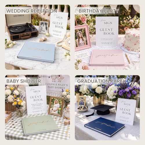 Wedding Guest Book, Polaroid Photo Guestbook for Baby Shower, Blank Pages | Table Sign Included, Gold Stamping, Hardcover, 9x7.5", Perfect for Bridal Party & Baby Shower, Navy - color: Navy