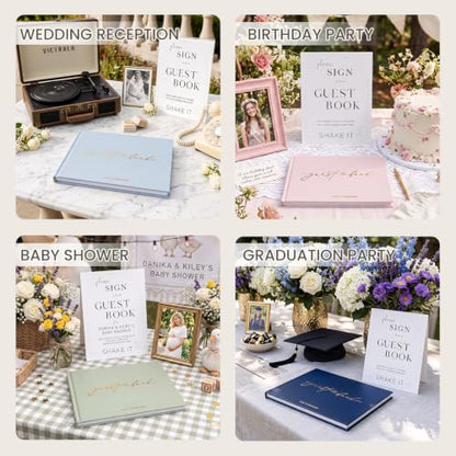 Wedding Guest Book, Polaroid Photo Guestbook for Baby Shower, Blank Pages | Table Sign Included, Gold Stamping, Hardcover, 9x7.5", Perfect for Bridal Party & Baby Shower, Pink - color: Pink