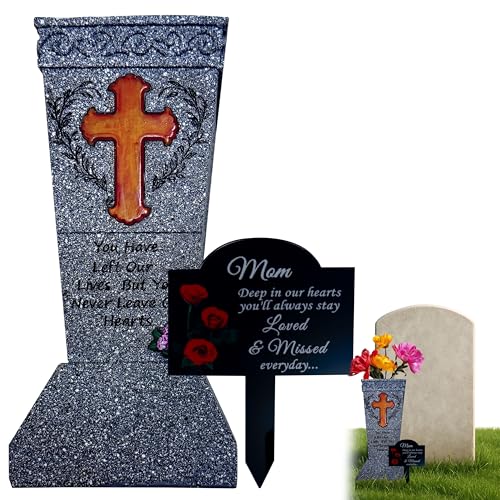 Cemetery Vases for Grave - Cemetery Flower Holder Made of Resistant Resine - Grave with Waterproof Acrylic Memorial Pile for Courtyard by MEGAFY