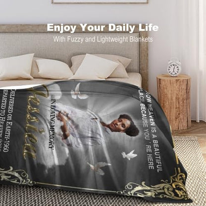 Custom Memorial Grave Blanket for Loss of Loved One - Personalized Funeral Blanket in Loving Memory, Bereavement Gift - color: A-12