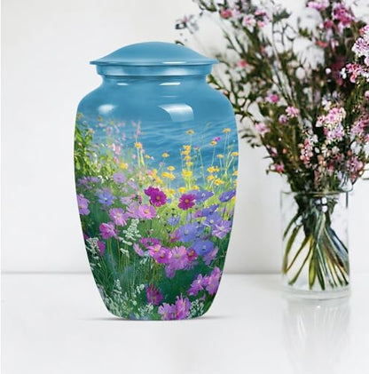 Personalized Flower - Adult Urns For Human - Memorial Urn For Male & Female - 10 Inch - Large With Velvet Bag - Funeral Urns Ash - Human Remains Urn - Decorative Urns For Ashes - Burial Urns