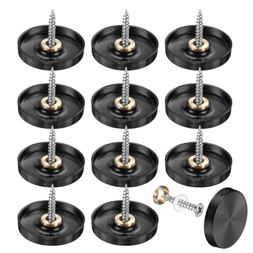 M METERXITY 12-Pack Screw Covers Caps, 1.18" Dia Stainless Steel Brushed Mirror Decorative Screws Cap Nails Fasteners for Sign Advertising Hardware/Bathroom Upholstery Head Covers [Black] - color: Black, size: 1.18"