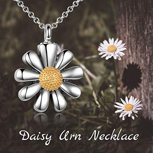 URONE Urn Necklaces for Ashes 925 Sterling Silver Abalone Shell Tree of Life Cremation Jewelry for Ashes Memory Jewelry for Women Men - style: Daisy