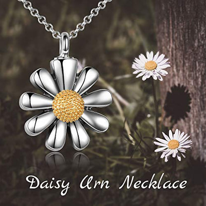 URONE Urn Necklaces for Ashes 925 Sterling Silver Abalone Shell Tree of Life Cremation Jewelry for Ashes Memory Jewelry for Women Men - style: Daisy