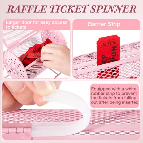 Teenyyou Raffle Drum Holds 600 Tickets, Metal Ticket Wheel Spinner with Stand, Raffle Tickets Cage for Games Events, Parties, School Drawings(Integrated Rotary,Pink,7.09" X 4.72", Small) - color: Pink, size: 7.09" X 4.72", Small, style: Integrated Rotary