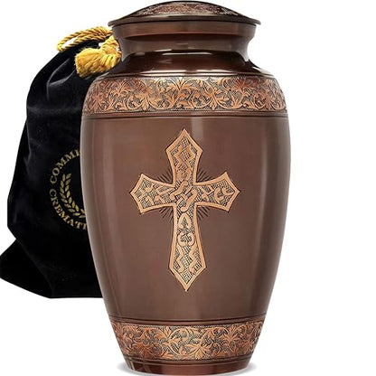 Bronze Cross Cremation Urns for Human Ashes Adult Male & Female Urns - color: Brushed Bronze, size: Extra Large