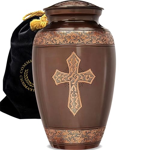 Bronze Cross Cremation Urns for Human Ashes Adult Male & Female Urns - color: Brushed Bronze, size: Large