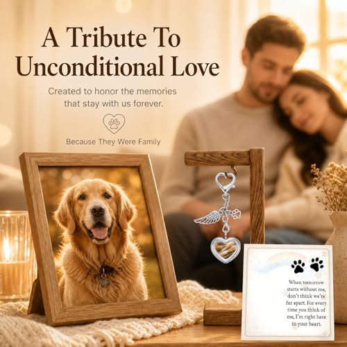 Pet Fur Keepsake Memorial Locket for Dog Cat Hair Photo, Rainbow Bridge Pet Loss Gift with Angel Wing Paw Print Ornament, Pet Sympathy Memorial Keepsake for Grieving Pet Owner Dog Mom Cat Mom
