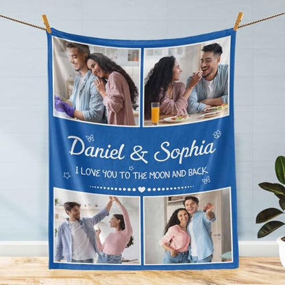 D-Story Custom Blanket with Photos Text Personalized Blankets and Throws Customized Fleece Picture Blanket for Adult Kid Funny Birthday Gifts for Wife Husband Family Couple 4 Photos - color: B3-4 Photos