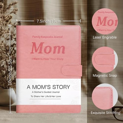 Artmag Mom's Life Story Journal with 250+ Prompt Questions, Family Keepsake Book Leather Cover for Mom to Share Her Memories for Birthday Mother's Day Christmas (Pink) - style: Mom's Life Story Journal （Pink）