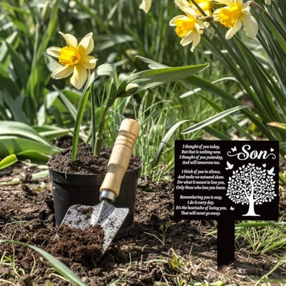GLOBLELAND Rectangular Son Tree Garden Stake Tree Birds Memorial Remembrance Son Texts Plaque Acrylic Stake Heart Blessing "Think of You Every Day" Garden Plaque for Yard Grave Cemetery