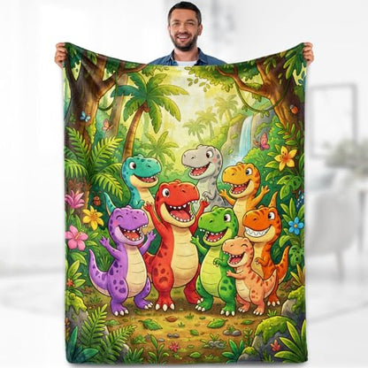 Aimego Colorful Dinosaur Blanket 50" x 60" Flannel Dino Lover Gift - color: Fun Dinosaur Blanket, size: 50"x60"