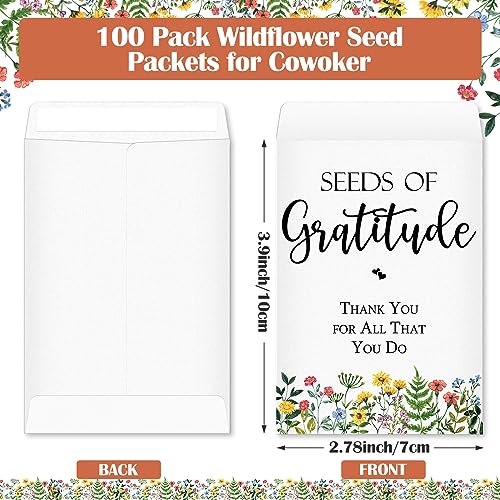 Colarr 100 Pack Wildflower Seed Packets Self Adhesive Thank You Seed Packets Rustic Floral Seeds Storage Pockets Kraft Envelopes for Coworker Baby Shower Wedding Gratitude Gift Office Party Favors