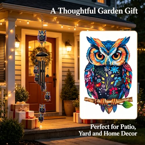 Wind Chimes for Outside, Owl Garden Windchimes Memorial Windchimes - color: Owl Wind Chimes