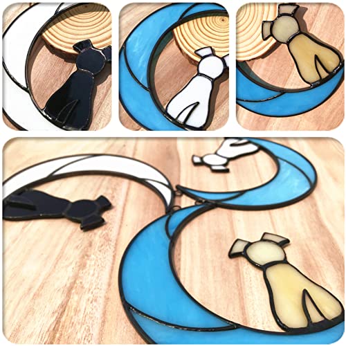 Stained Glass Rainbow Bridge White Dog Memorial Gifts for Loss of Dog Sympathy Remembrance Suncatcher, Angel Wings Pet Loss Bereavement Gifts in Memory of Pet Passing Away Window Hanging. - color: White