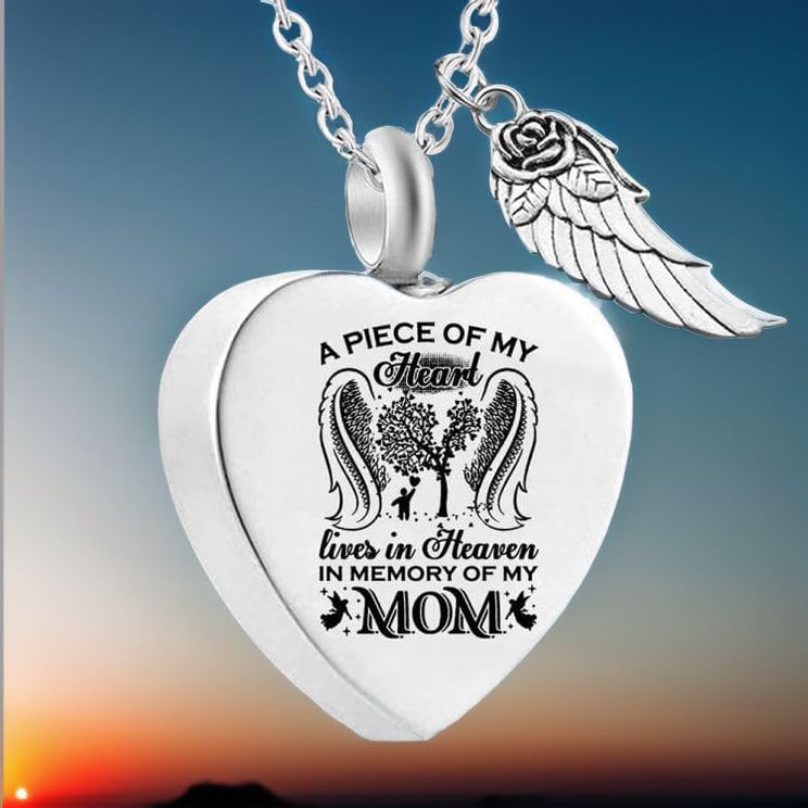 Angel Wing Heart Urn Necklaces for Ashes A PIECE OF MY Dad Mom Daughter Son Papa Cremation Jewelry Keepsake Memorial Pendant for Women Men - style: Daughter