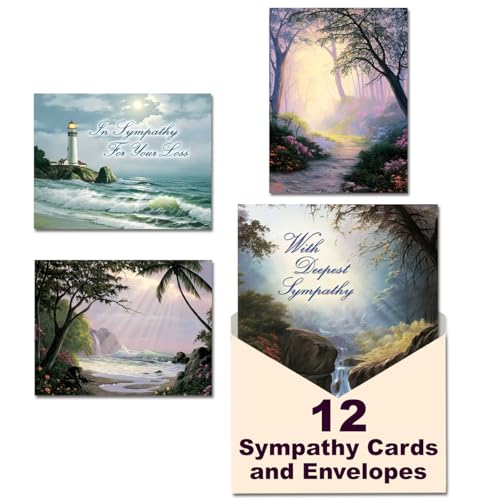Leanin' Tree Words of Comfort Sympathy Cards, 12 Bulk with Envelopes | Made In USA, For Loss Of Loved One, Elegant Bereavement Condolences Card Collection, to Show Your Support
