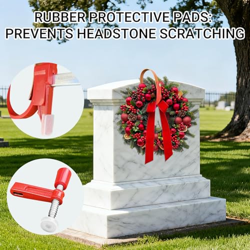 Christmas Grave Wreath Holder,Headstones Hanger,Adjustable 3-8" - 2 Pack - color: Red, size: 3 to 8 inches