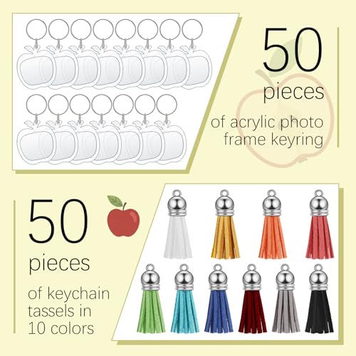 Yaomiao Acrylic Photo Keychain with Tassel Clear Blank Custom Keychain Frame Holder Insert Picture Keyring Making Kit - style: Apple
