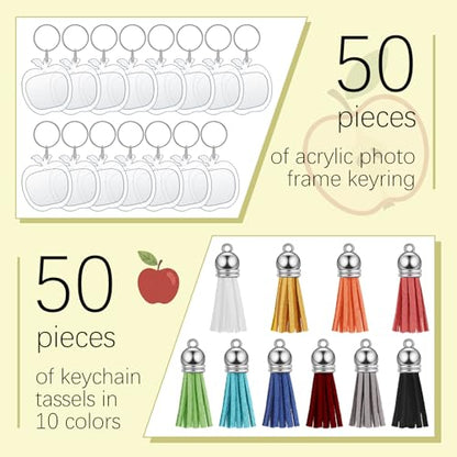 Yaomiao Acrylic Photo Keychain with Tassel Clear Blank Custom Keychain Frame Holder Insert Picture Keyring Making Kit - style: Apple