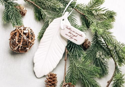 Ceramic Feather Ornament - Sympathy Gift to Remember Angels - color: Feathers Are Reminders That