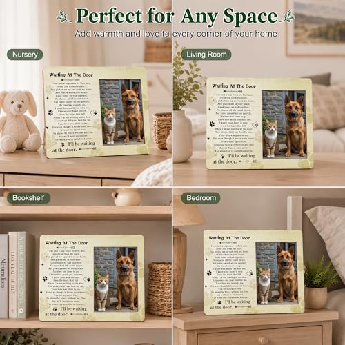 Pet Memorial Photo Frame - Waiting At The Door Dog Wooden Tabletop Picture Frame - Sympathy Memorial Gifts For Loss Of Dog Cat Owner - In Loving Memory Frame Favors -13