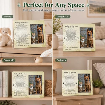 Pet Memorial Photo Frame - Waiting At The Door Dog Wooden Tabletop Picture Frame - Sympathy Memorial Gifts For Loss Of Dog Cat Owner - In Loving Memory Frame Favors -13