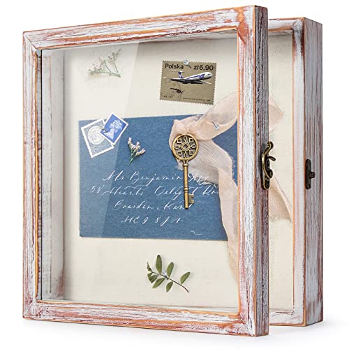 TJ.MOREE Shadow Box 11 x 11 Display Case Wood Picture Frame White Pink - color: White Pink, size: 11x11
