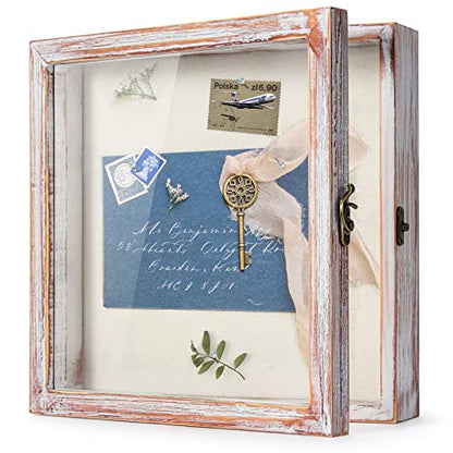 TJ.MOREE Shadow Box 11 x 11 Display Case Wood Picture Frame White Pink - color: White Pink, size: 11x11
