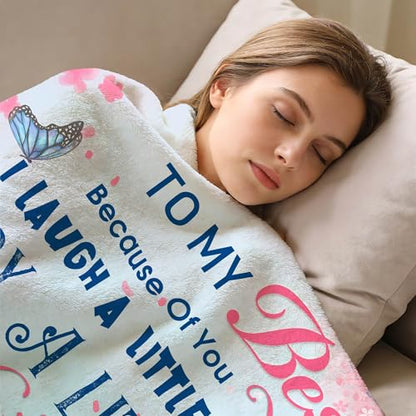 to My Bestie Throw Blanket, Heartfelt Friends Become Sisters Message, Soft Flannel Blanket, Birthday, Mother's Day, Christmas & Friendship Day 50x60 Inch - color: Friend-1