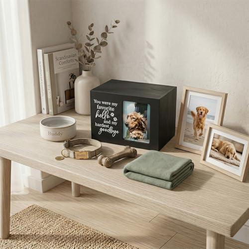 Pet Urns for Dogs Ashes, Dog Urns with Photo Frame, Cat Ashes Keepsake Box, Loss of Dog Sympathy Urn, Pet Memorial Gifts, Pet Bereavement Gift, Dog Pass Away Remembrance Gift (Black) - color: Black