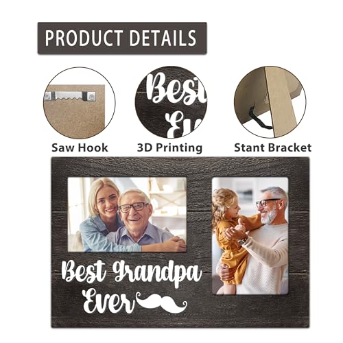 Grandpa Gifts, Fathers Day Grandpa Gift from Grandkids Granddaughter, Birthday Gifts 3D Photo Frame Hold 4x6 Inches Two Photos - Unique Picture Frame for Him Grandparents - color: grandpa