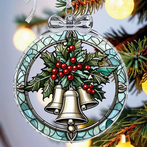 Christmas Bell Crystal Glass Hanging Ornament for Christmas Tree Decor, Christmas Ornaments Xmas Decorations, Holiday Keepsake Present Exchange Ideas - color: Christmas Bell