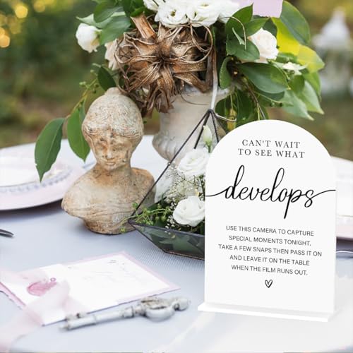 Acrylic Wedding Sign Can't Wait to See What Develops Sign for Wedding Wedding Signs for Ceremony Modern Calligraphy Arch Acrylic Table Top Sign for Wedding Reception and Event Party Table(white） - color: Can't Wait to See What Develops
