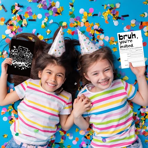 Pixel Birthday Party Invitations for Boys Video Game Cards 20 Envelopes - color: Black & White Mining