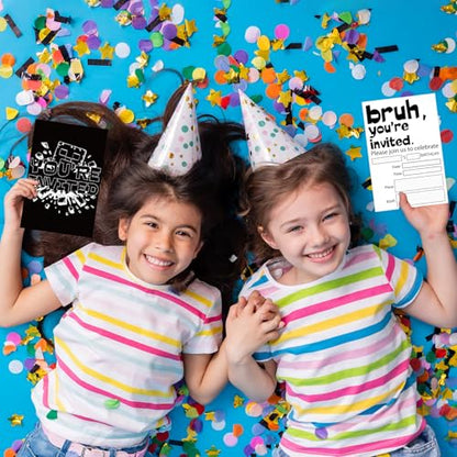 Pixel Birthday Party Invitations for Boys Video Game Cards 20 Envelopes - color: Black & White Mining