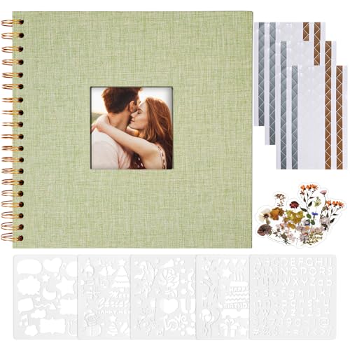 Vienrose 8x8 Inch Scrapbook DIY Small Hardcover Kraft White Pages Scrapbook Photo Album Linen Cover Scrap Book Photo Albums Scrapbooking Supplies Kit for Couple Family Wedding Travel - color: Grassgreen, size: 8 Inch 20 Sheets