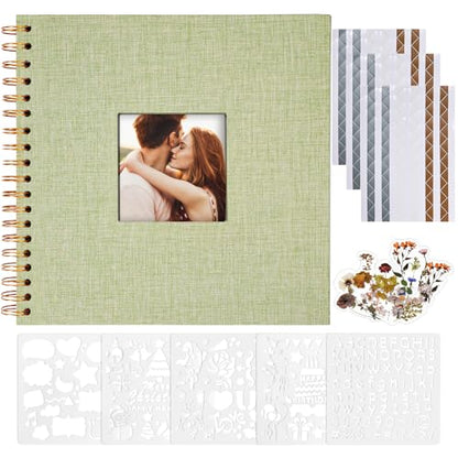 Vienrose 8x8 Inch Scrapbook DIY Small Hardcover Kraft White Pages Scrapbook Photo Album Linen Cover Scrap Book Photo Albums Scrapbooking Supplies Kit for Couple Family Wedding Travel - color: Grassgreen, size: 8 Inch 20 Sheets