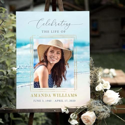 Personalized Funeral Welcome Sign With Photo - Celebration of Life Decorations - Beach Large Funeral Sign - Memorial Sign - Funeral Decorations - Memorial Poster Board Celebration Of Life - color: Multi 10