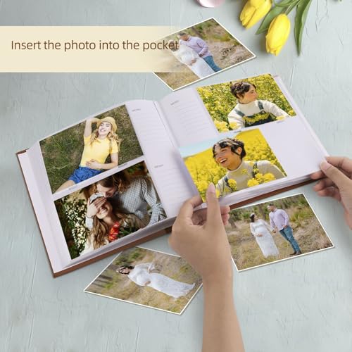 Photo Album holds 4x6 200 Horizontal Pictures with Memo Space (Brown) - color: Brown