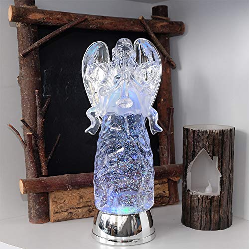 Wondise Angel Color Changing Night Light Snow Globe with Timer - color: 11” Angel Trumpet