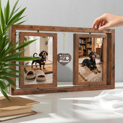 ATOBART Pet Memorial Gifts Twin Rotating Wooden Picture Frames - color: Brown
