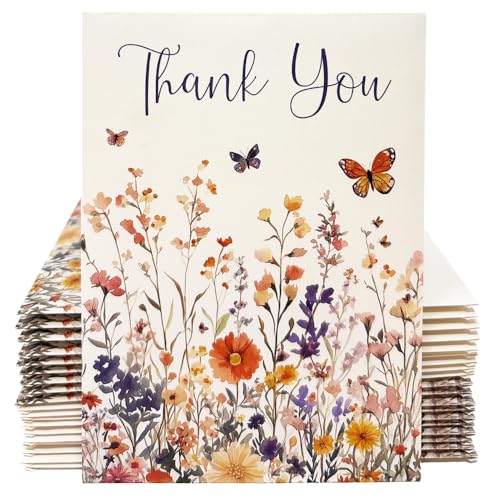 Thank You Wildflowers and Butterflies Seed Packets for Guests - Party Favors for Wedding, Bridal Shower, Baby Shower or Sprinkle, Birthday - Gender Neutral - Already Filled - Pack of 20 - color: Blue