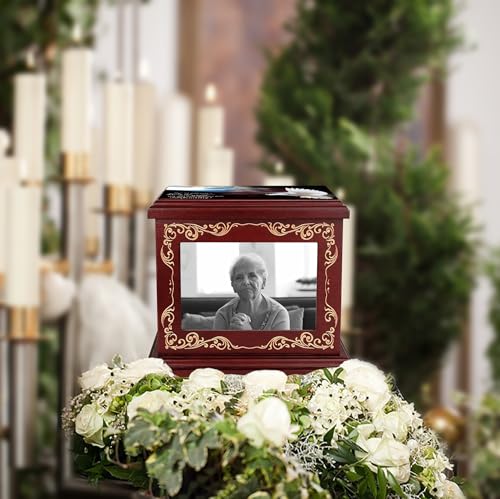 ADMLC Cremation Urns for Human Ashes Adult Up to 200 IBS with Photo Frame | 100% Wooden Handcrafted Memorial Keepsake Urn for Ashes,Funeral Burial Caskets Urn Suitable for Male Female Men Women Dad Mom